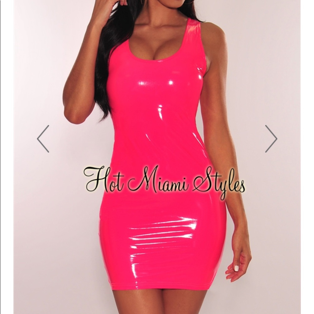 Hot pink latex dress never worn tags attached